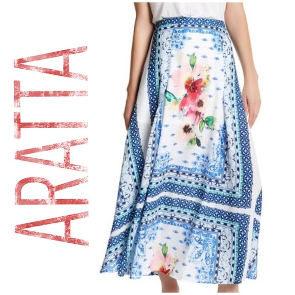 πΊ Aratta, Silent Journey Sacred Geometry Watercolor Floral Skirt - Picture 1 of 16